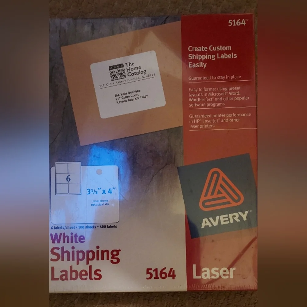 Avery 5164 White Laser Shipping Labels 3-1/3